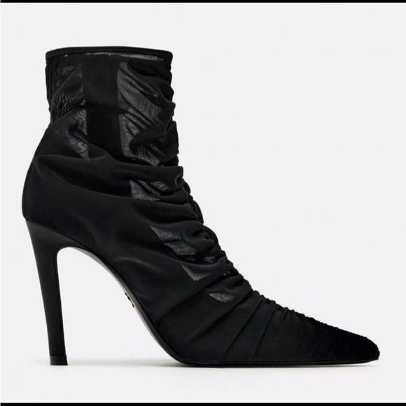 ZARA Ruched Heeled Mesh Ankle Boots size us 11 NWT - Picture 3 of 13
